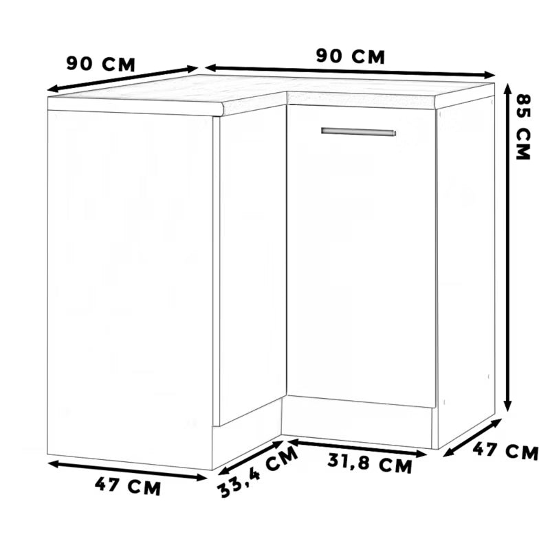 Køkkenhjørneskab Blanka 90x47x85 cm Hvid Mat