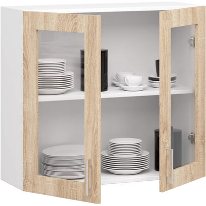 Køkkenoverskab Vitrine 80x72 cm Hvid Sonoma Eg