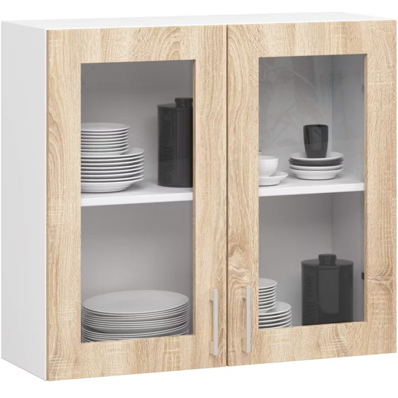 Køkkenoverskab Vitrine 80x72 cm Hvid Sonoma Eg