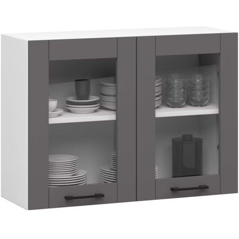 Køkkenoverskab Vitrine Oliwia 80 cm Grafit Grå Hvid