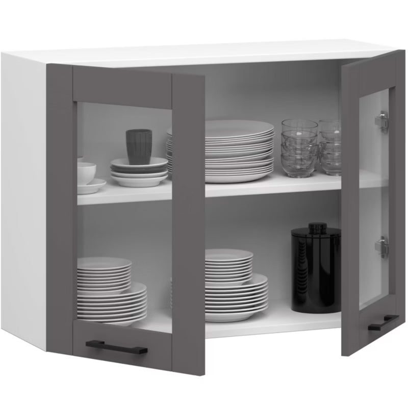 Køkkenoverskab Vitrine Oliwia 80 cm Grafit Grå Hvid