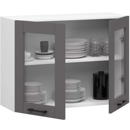 Køkkenoverskab Vitrine Oliwia 80 cm Grafit Grå Hvid