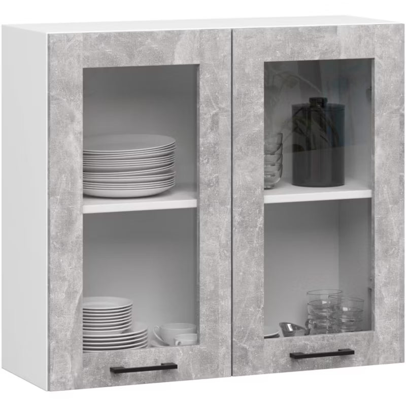 Køkkenoverskab Vitrine Oliwia 80x72 cm Hvid Beton Mat
