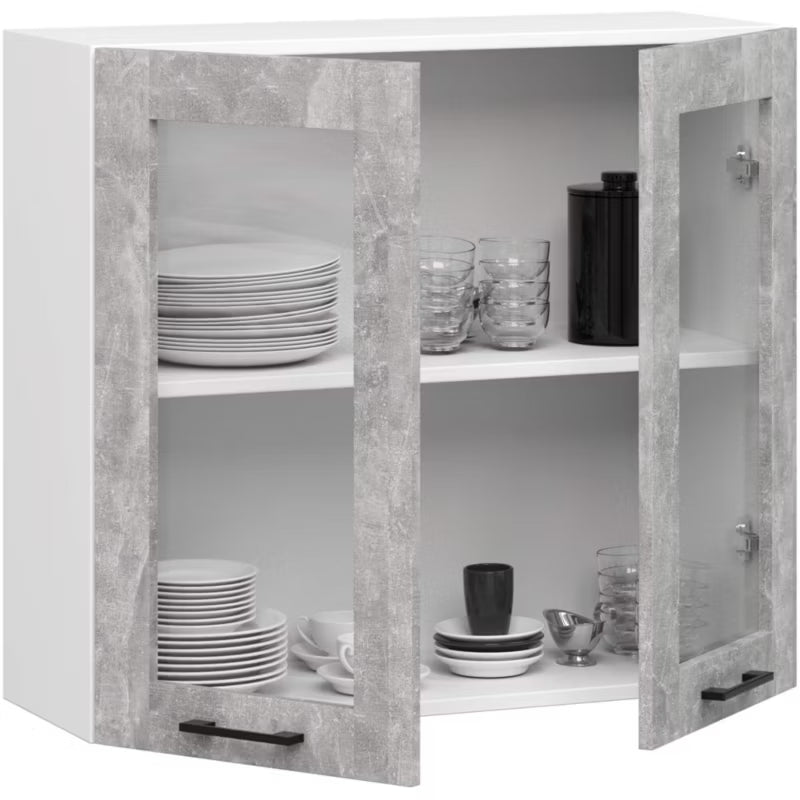 Køkkenoverskab Vitrine Oliwia 80x72 cm Hvid Beton Mat