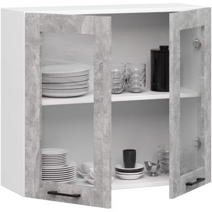 Køkkenoverskab Vitrine Oliwia 80x72 cm Hvid Beton Mat