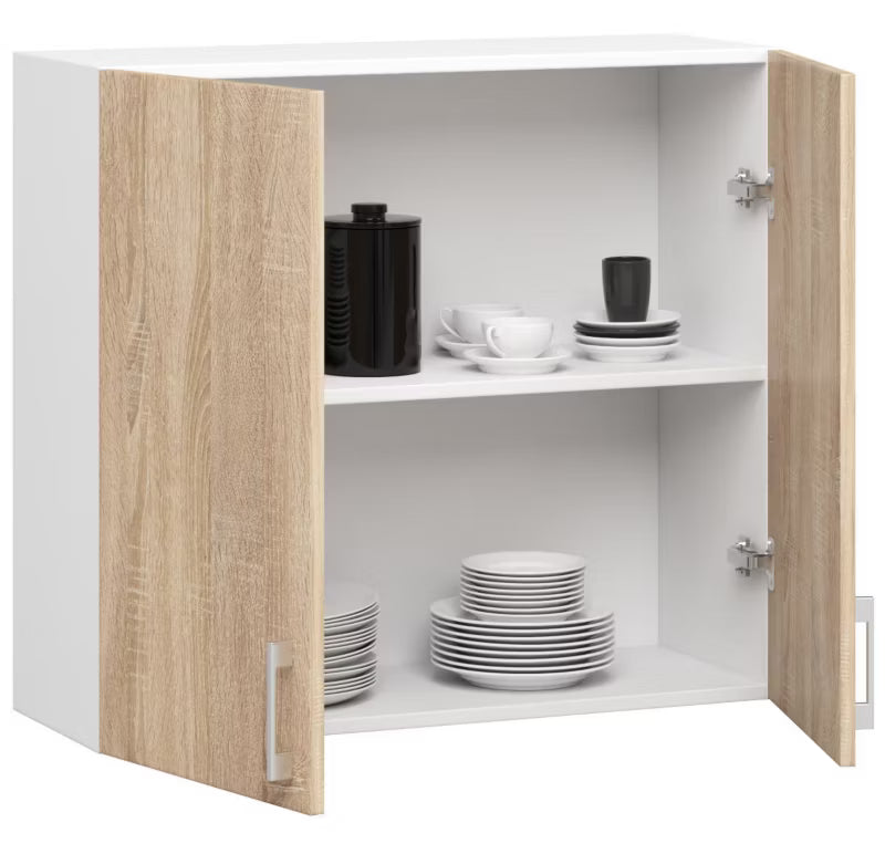 Køkkenoverskab W80 80 cm Sonoma Eg og Hvid