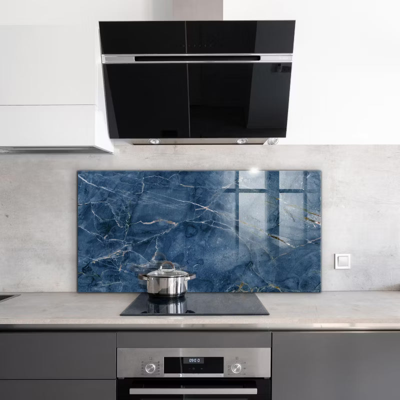 Køkkenpanel 100x50 cm Blå Marmor Glas