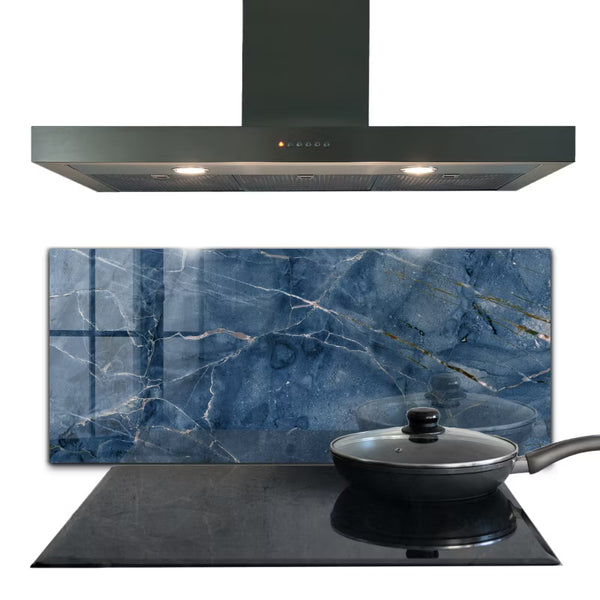 Køkkenpanel 125x50 cm Blå Marmor Glas