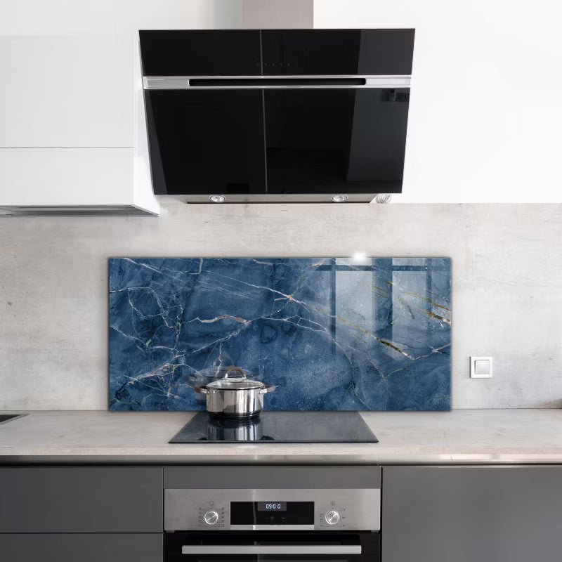 Køkkenpanel 125x50 cm Blå Marmor Glas
