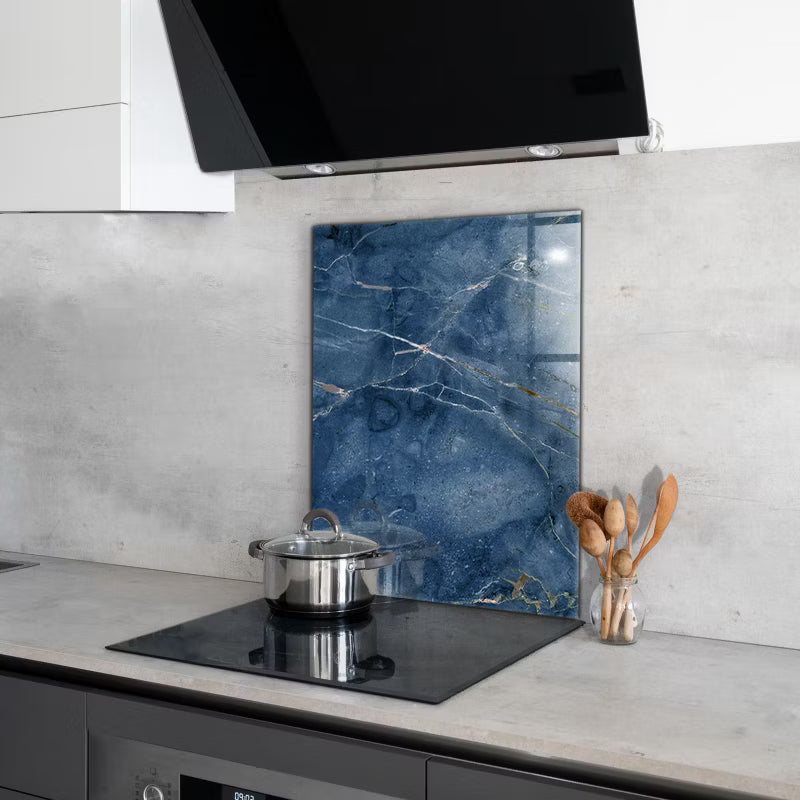 Køkkenpanel 60x80 cm Blå Marmor Glas