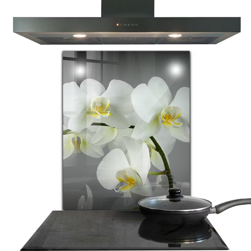 Køkkenpanel 60x80 cm Hvid Glas Hvid Orkide