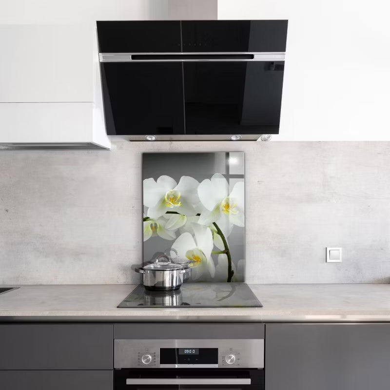 Køkkenpanel 60x80 cm Hvid Glas Hvid Orkide