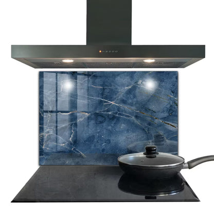 Køkkenpanel 80x60 cm Blå Marmor Hærdet Glas