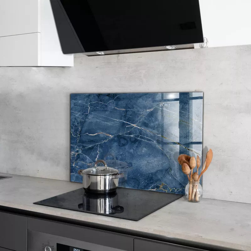Køkkenpanel 80x60 cm Blå Marmor Hærdet Glas