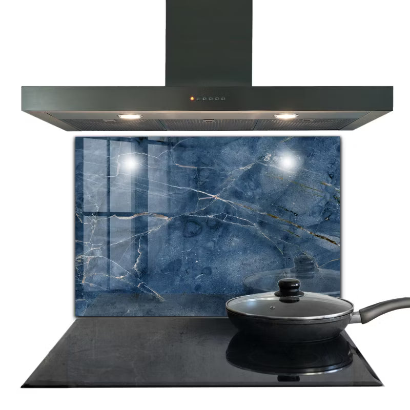 Køkkenpanel 80x60 cm Blå Marmor Hærdet Glas