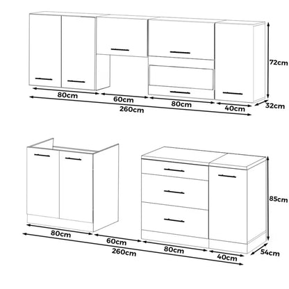 Køkkensæt Marocco 260 cm Hvid Mat med Bordplade