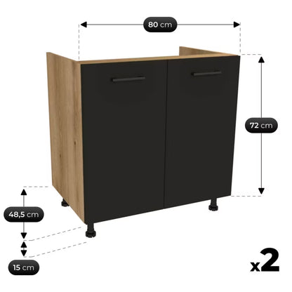 Køkkensæt Modern 260 cm Sort og Eg