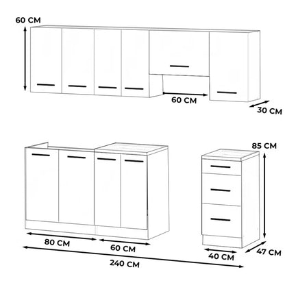 Køkkensæt Mokka 240 cm Hvid Mat med Bordplade