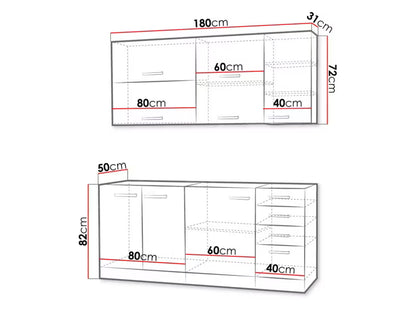 Køkkensæt Multiline III 180 cm Grå / Hvid Højglans