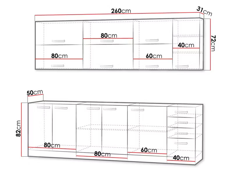 Køkkensæt Multiline IV 260 cm Grå og Creme Blank