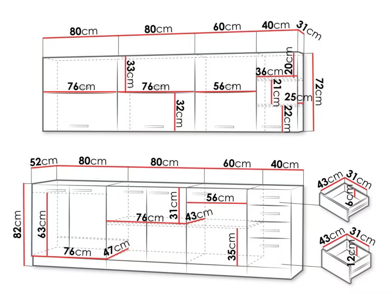 Køkkensæt Multiline IV 260 cm Grå og Creme Blank