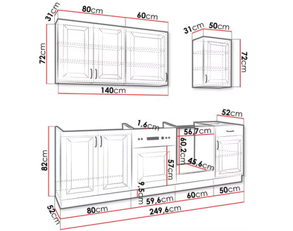Køkkensæt Retroline V 250 cm Hvid