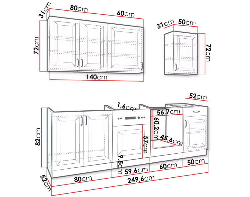 Køkkensæt Retroline V 250 cm Hvid