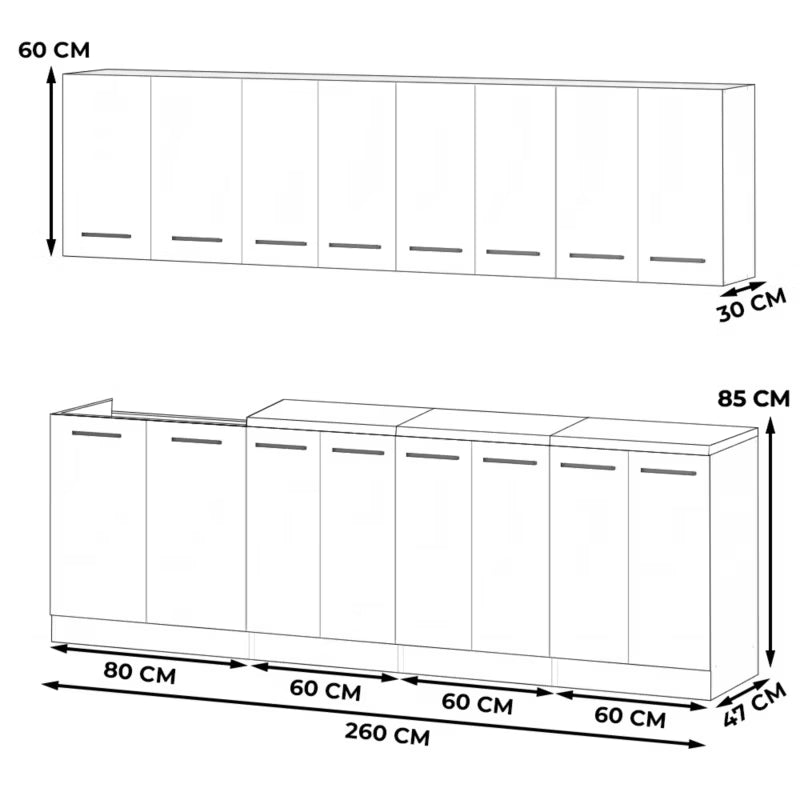 Køkkensæt Vero 260 cm Hvid Mat med Bordplade