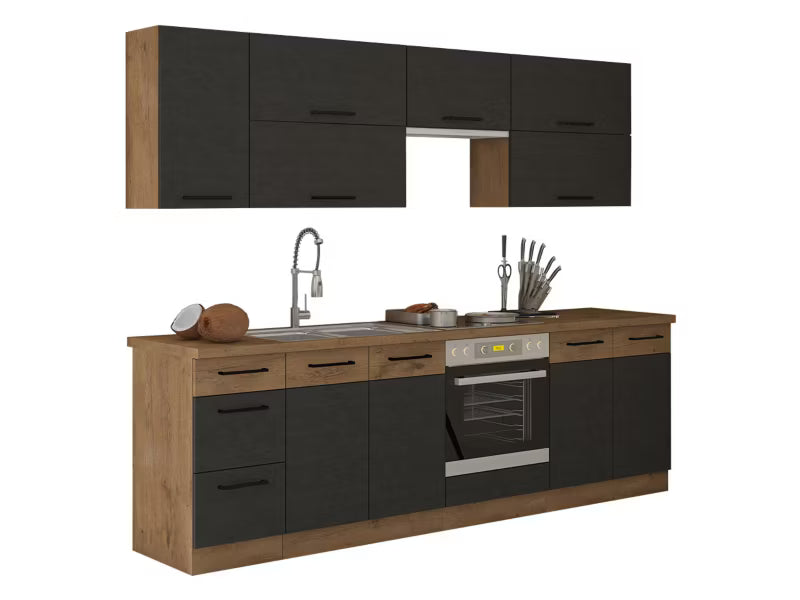 Køkkensæt Vigo II med LED Eg Lancelot / Matera 260 cm