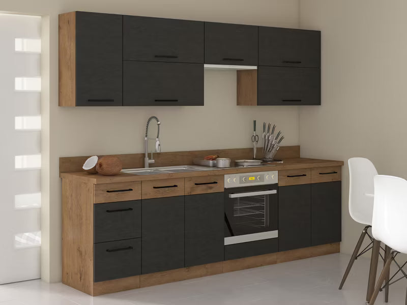 Køkkensæt Vigo II med LED Eg Lancelot / Matera 260 cm