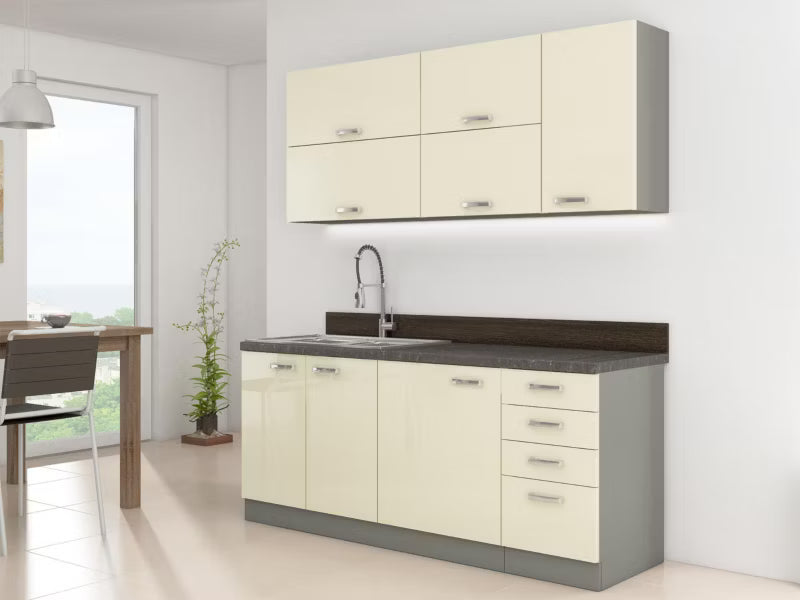 Køkkensæt Multiline III 180 cm Grå og Creme Højglans