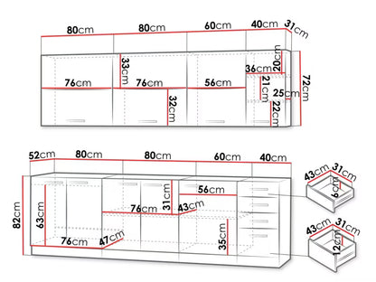 Køkkensæt Multiline IV 260 cm Grå Højglans