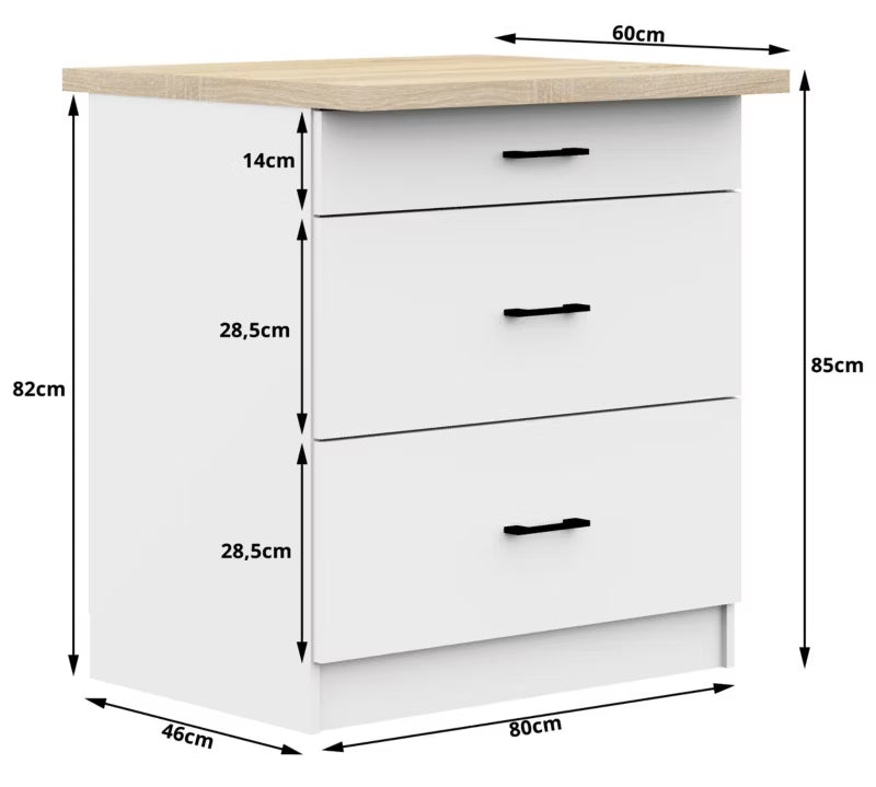 Køkkenskab 80 cm med Bordplade Hvid