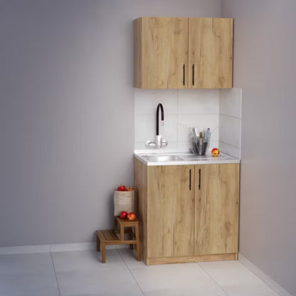 Køkkenskab 80 cm Gylden Eg med Vask og Armatur