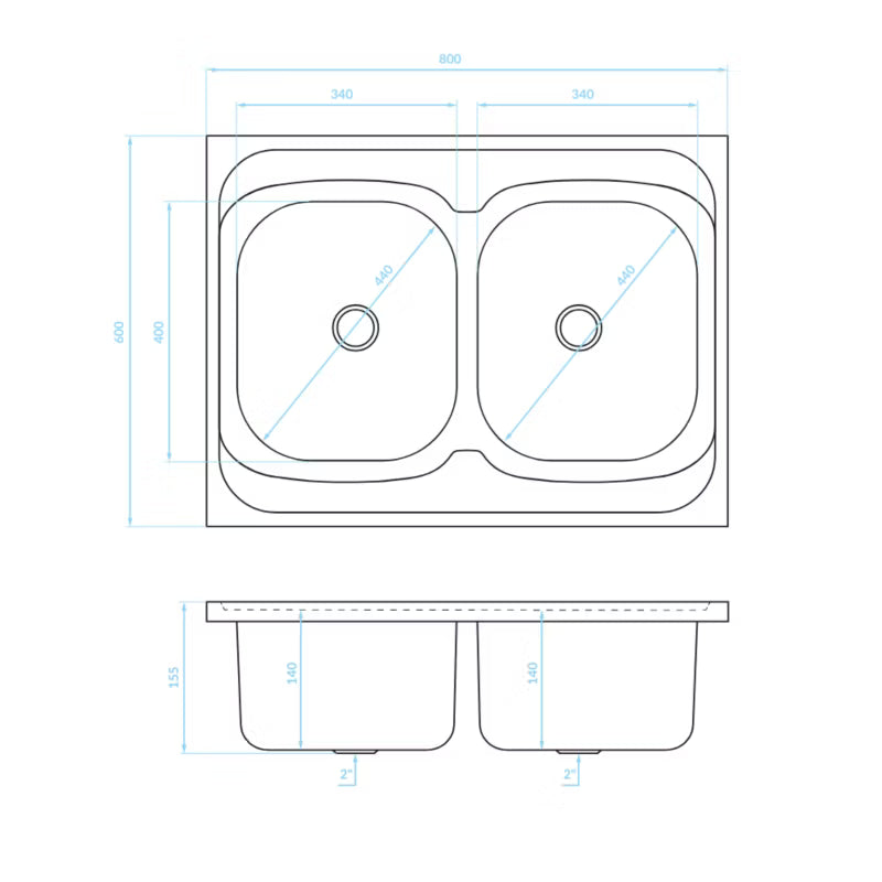 Køkkenskab 80x50 cm Hvid med Dobbeltvask