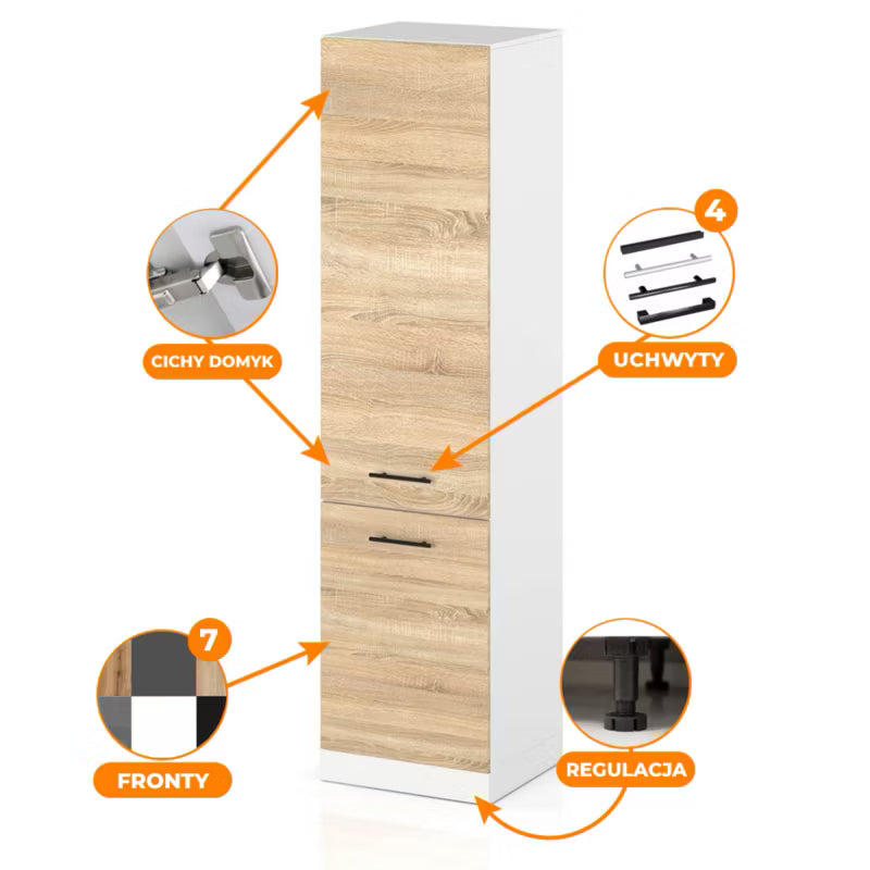 Køkkenskab Højskab S60 sPremium 60x58x211 cm Hvid Mat Sonoma Eg