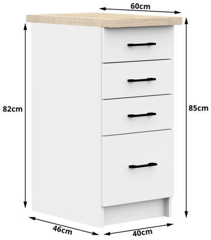 Køkkenskab Oliwia 40x46 cm Hvid Mat med 4 Skuffer