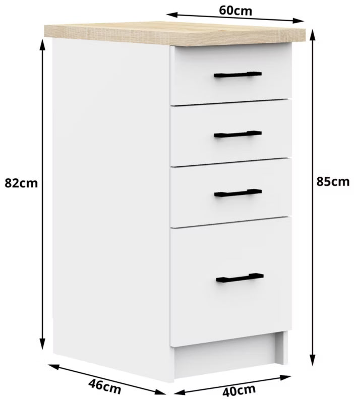 Køkkenskab Oliwia 40x46 cm Hvid Mat med 4 Skuffer