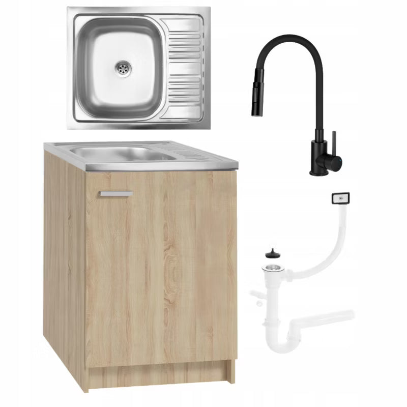 Køkkenskab Sonoma Eg 60x50 cm med Vask og Sort Armatur