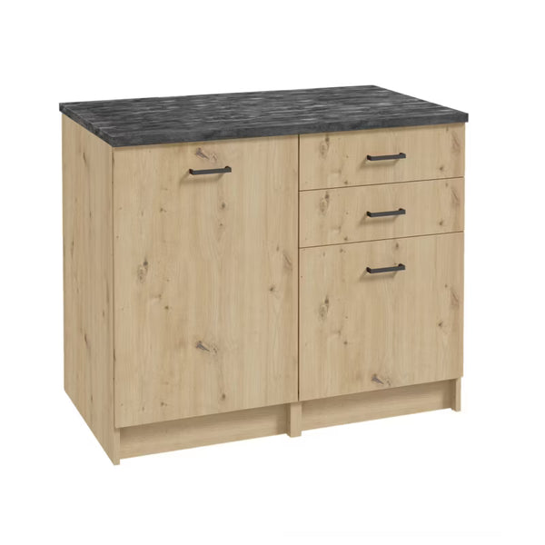Køkkenskabsæt 100x60 cm Artisan Eg med Sort Beton Bordplade
