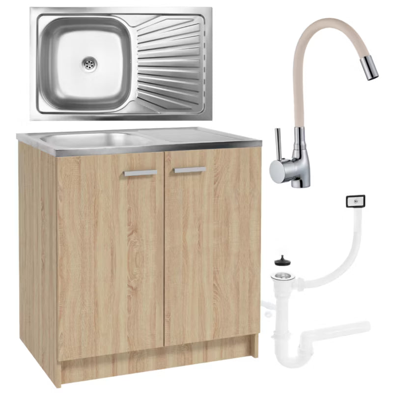 Køkkenskab 80x50 cm med Vask Sonoma Eg og Beige Armatur