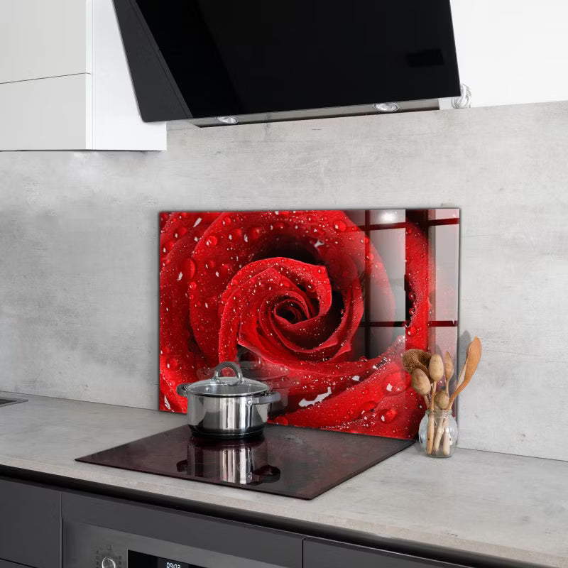 Køkkenstænkplade Dugdråber på Rose 80x60 cm Glas