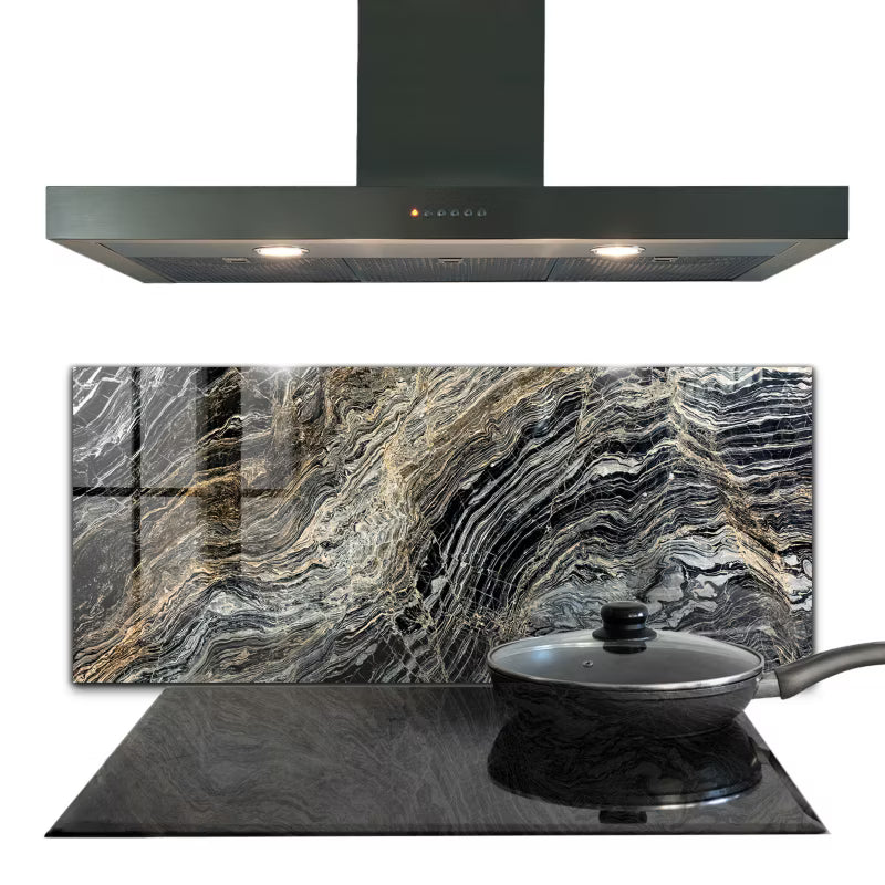 Køkkenstænkplade Glas Marmor Granit 125x50 cm Sort