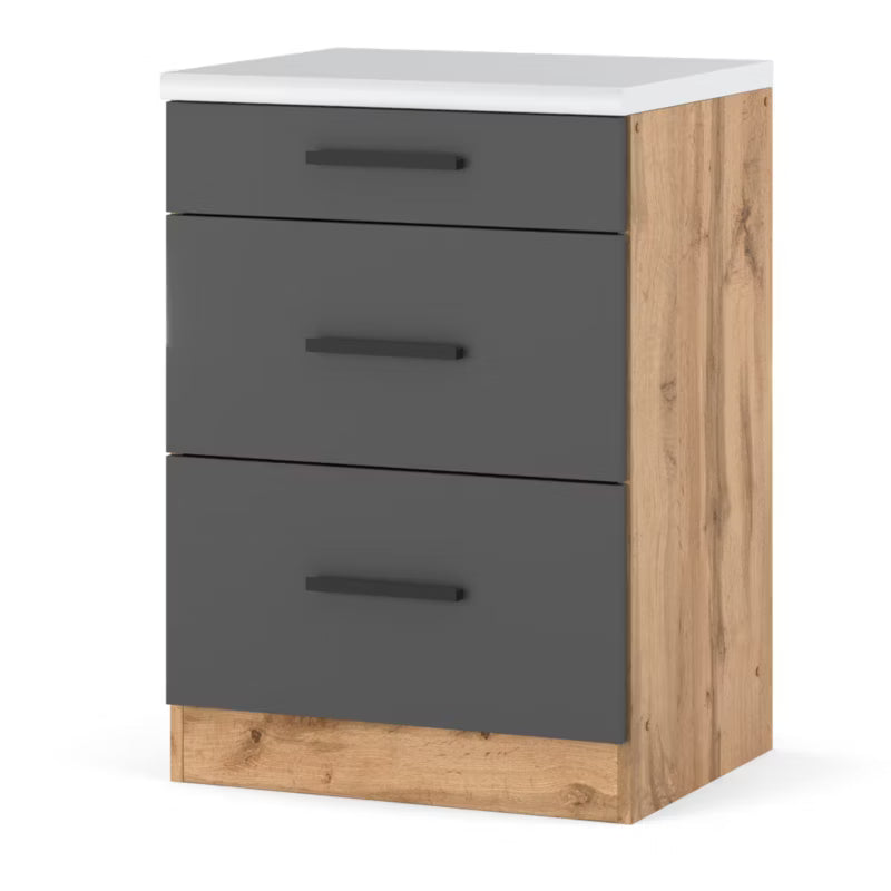 Køkkenunderskab 60 cm med 3 Skuffer