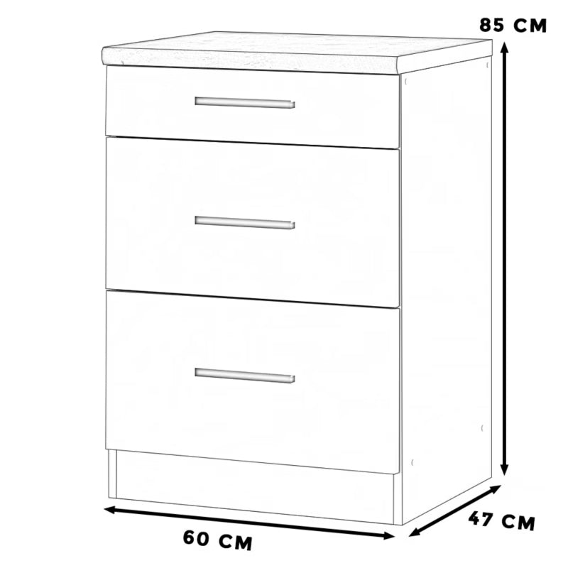 Køkkenunderskab 60 cm med 3 Skuffer