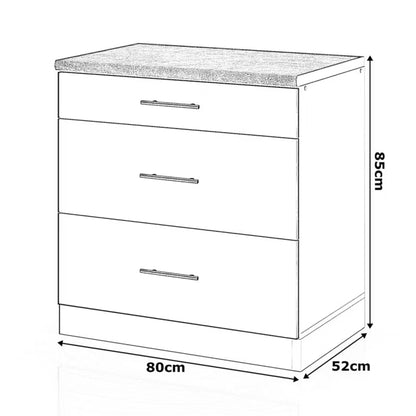 Køkkenunderskab D80S3 MET 80x52x85 cm med 3 Skuffer
