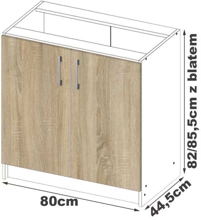Køkkenunderskab Lima 80x44,5x82 cm Hvid Sonoma Eg med Bordplade