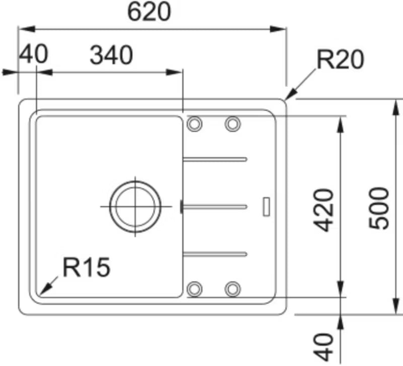 Køkkenvask Basis 1-Kammer 62x50 cm Beige