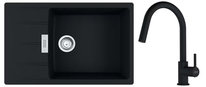 Køkkenvask Centro CNG 611-78 XL 78x50 cm Sort Mat med Armatur