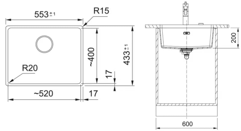 Køkkenvask Maris MRG 110-52 55x43 cm Sort Mat